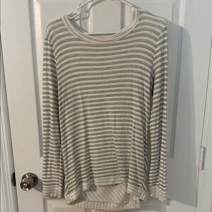 Loveappella White and Gray Ribbed Long Sleeve Hoodie